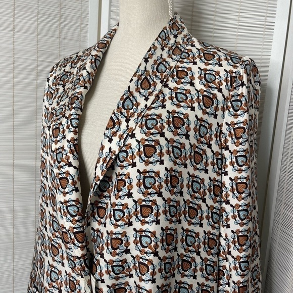 Raquel Allegra Ribbon Blazer Blue Brown Print Size M NWT - Picture 2 of 8